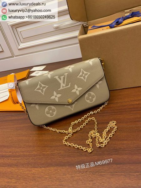 Louis Vuitton LV Felicie Pochette Three-in-One Chain M69977 Gray Leather Wallets