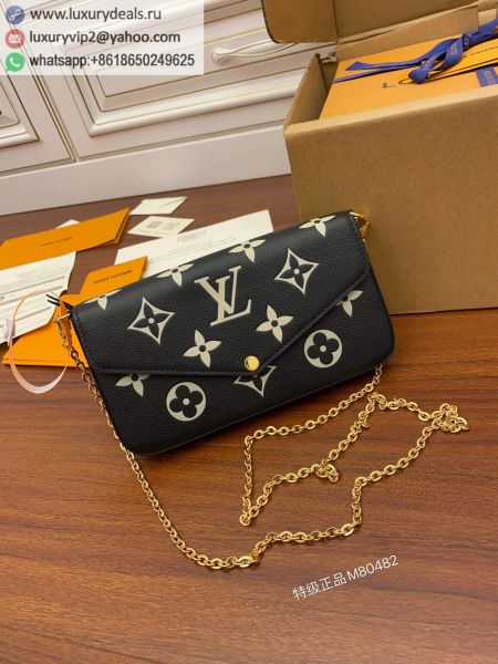 Louis Vuitton LV Felicie Pochette Three-in-One Chain M80482 Black Leather Wallets