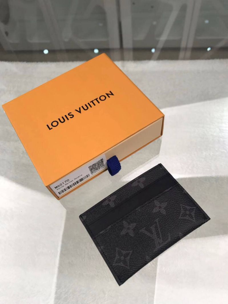 Louis Vuitton LV Porte Cartes Double M62170 Black PVC Wallets