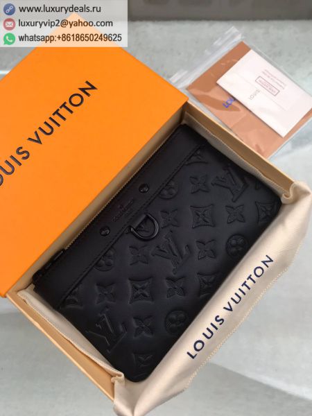 Louis Vuitton LV Discovery Pochette PM M44335 Black Leather Clutch Bags