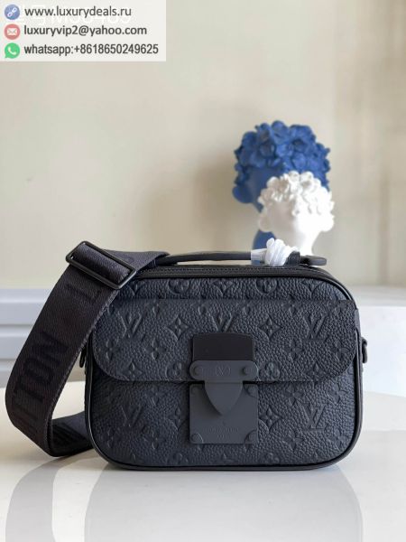Louis Vuitton LV S Lock Messenger M58489 Black Leather Shoulder Bags