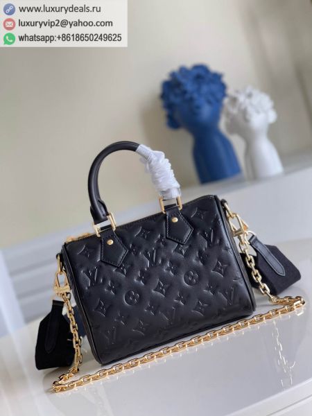 Louis Vuitton LV Speedy Bandouliere 22 handbag M58631 Black Leather Tote Bags