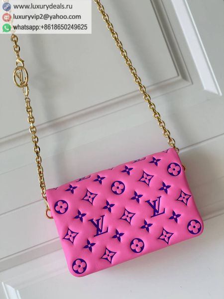 Louis Vuitton LV Pochette Coussin Chain M80745 Pink Sheepskin Clutch Bags