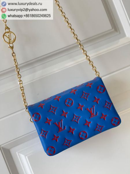 Louis Vuitton LV Pochette Coussin Chain M80743 Blue Sheepskin Clutch Bags