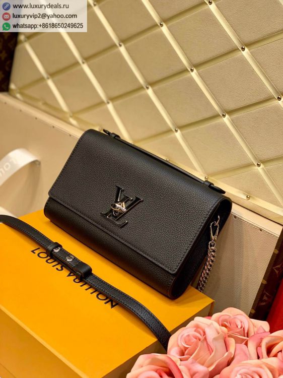Louis Vuitton LV Lockme Clutch M56088 Women Leather Shoulder Bags Black