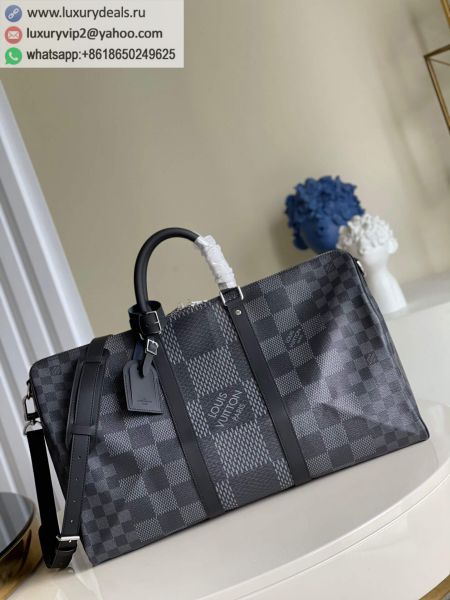 Louis Vuitton LV Keepall Bandouliere 50 N50016 Black PVC Travel Bags