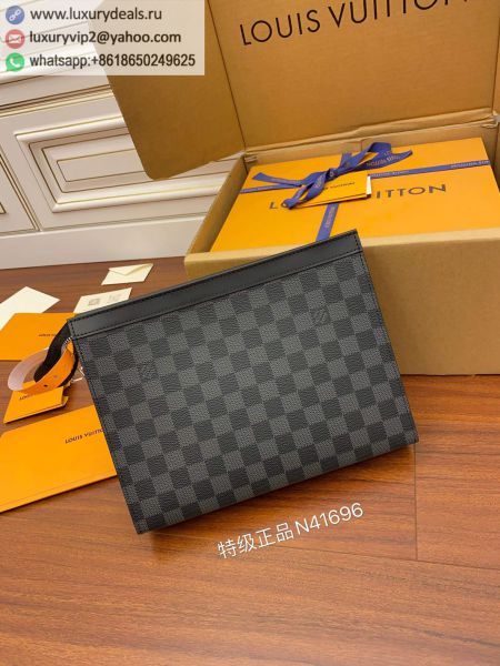 Louis Vuitton LV Pochette Voyage MM N41696 Black PVC Clutch Bags