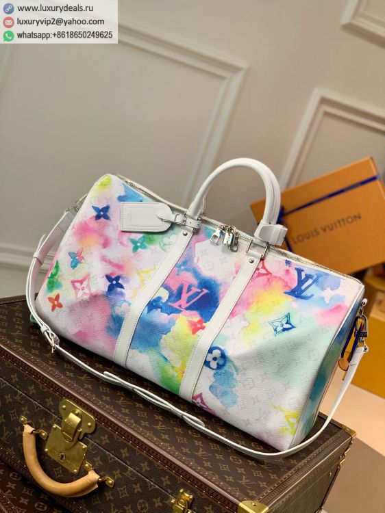 Louis Vuitton LV Keepall Bandouliere 50 M45758 Men Multi-Color PVC Travel Bags