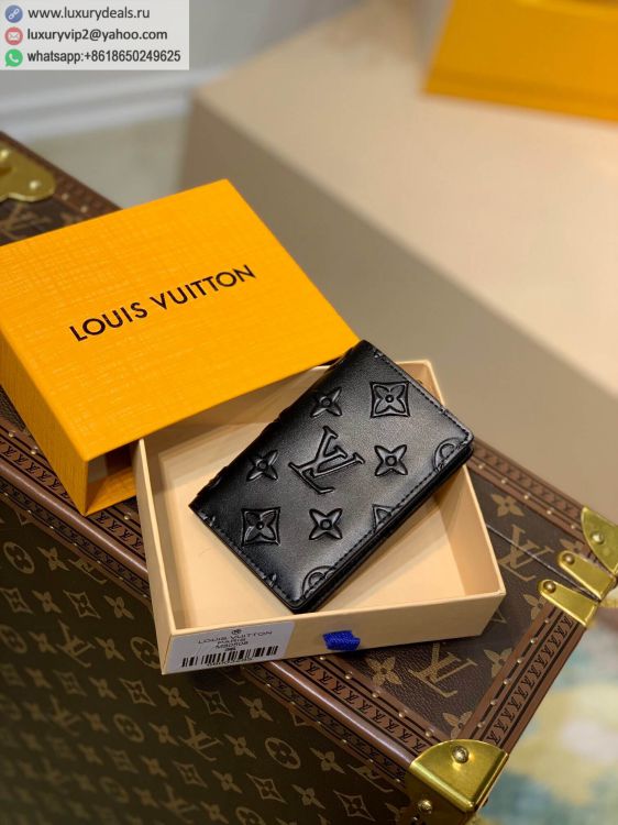 Louis Vuitton LV Pocker M80508 Men Black Leather Wallets