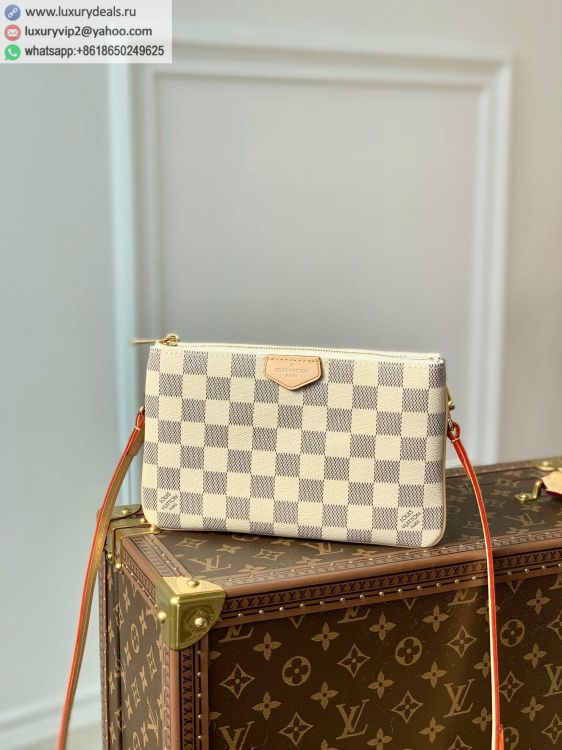 Louis Vuitton LV Double Zip Pochette bag N60460 Women Damier Azur Canvas PVC Shoulder Bags