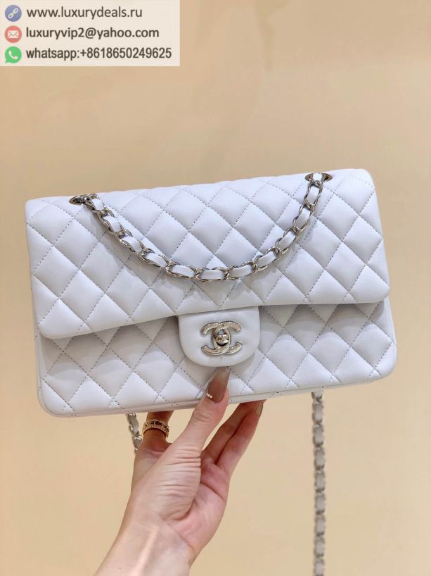 CHANEL CF25 Classic flap bag A01112 White Silver Buckle