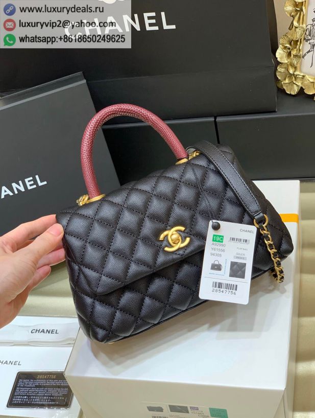 CHANEL Classic Coco handle 23CM A92990 Black / Red / Gold Buckle