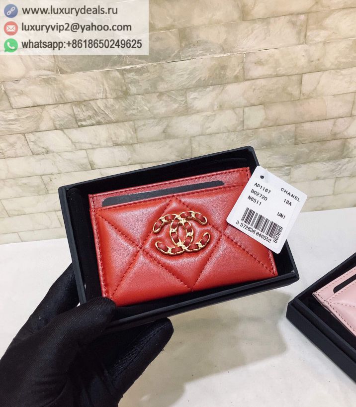 CHANEL Classic 19 Gold CC logo Card Holder AP1167 Red