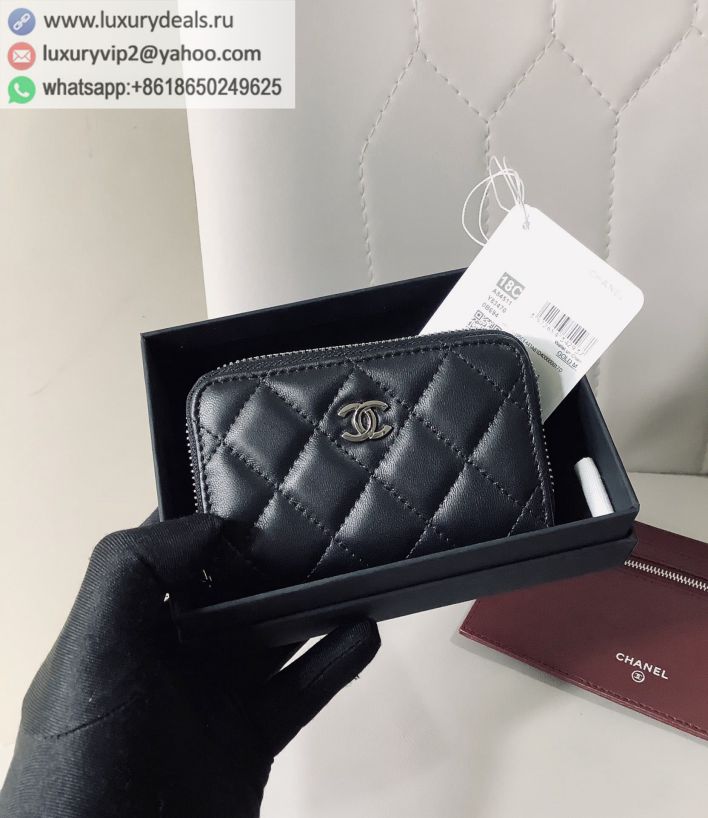 CHANEL 20 Card Holder Wallets A84511 Black / Silver Buckle