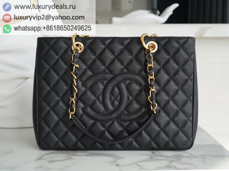 CHANEL Grand Shopping Tote GTS A50995 Black Gold Buckle