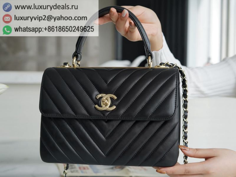 CHANEL Trendy CC 25 Classic V Flap Bags A92236 Black Gold Buckle