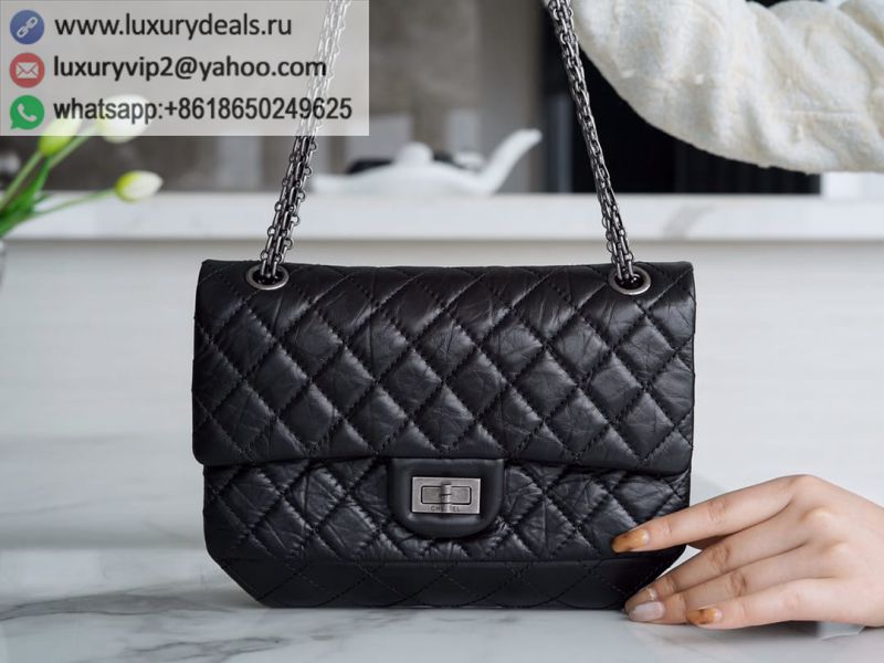 CHANEL 2.55 Small Flap Bags A37586 Black Silver Buckle
