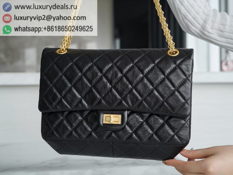 CHANEL 2.55 Large Flap Bags A37587 Black Gold Buckle