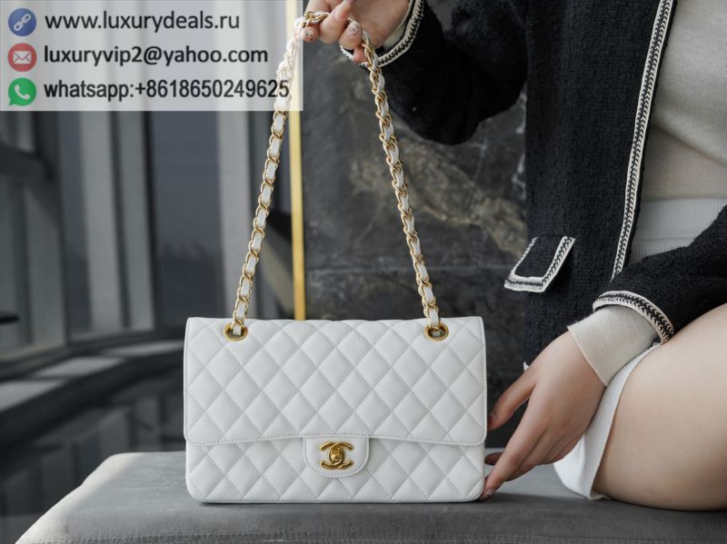 CHANEL CF25 Classic flap bag A01112 White Gold Buckle