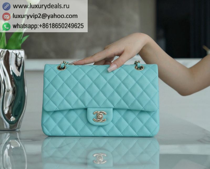 CHANEL CF25 Classic flap bag A01112 Tiffany Blue / Gold Buckle