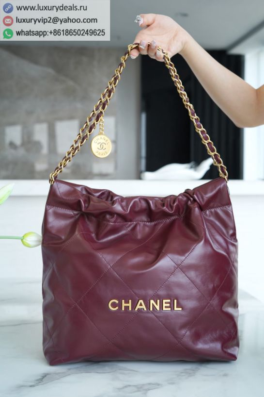 CHANEL 22 Small AS3260 Wine Red/ Gold Buckle