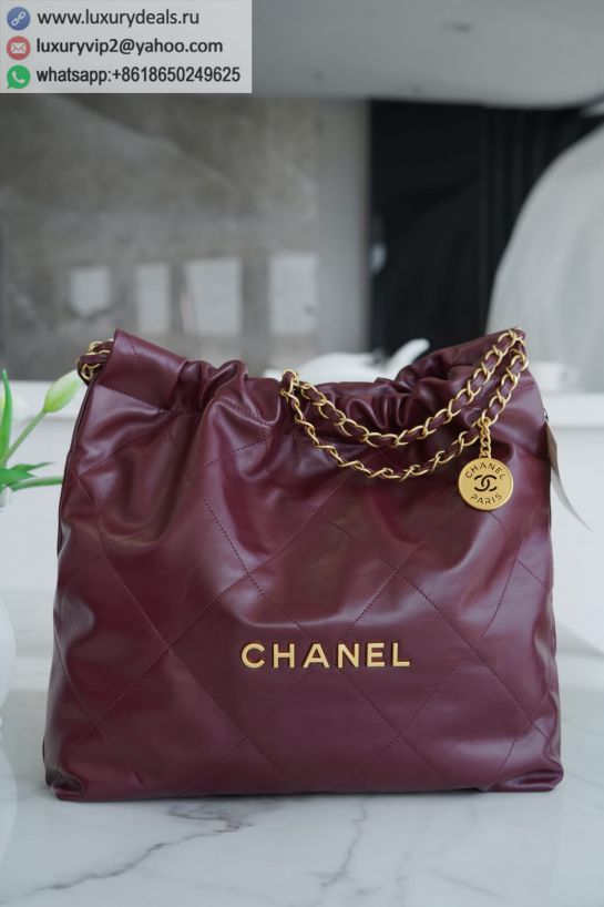 CHANEL 22 AS3261 Wine Red/ Gold Buckle