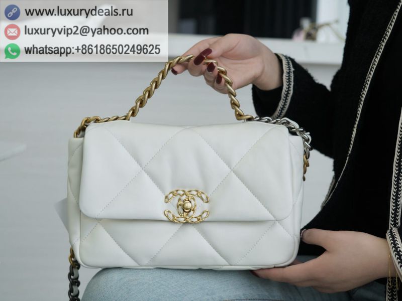 CHANEL Small 26CM 19BAG AS1160 White Gold Buckle
