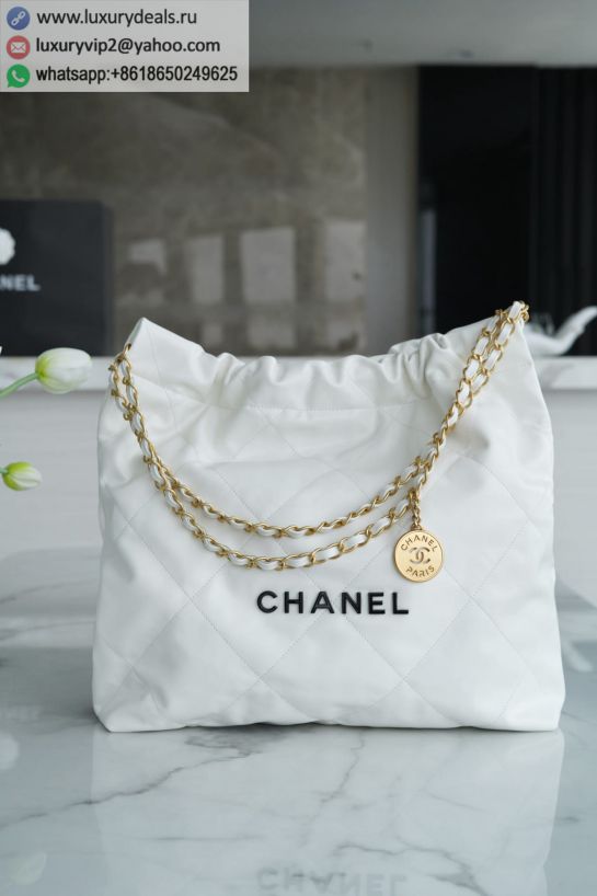 CHANEL 22 AS3261 White Black Buckle