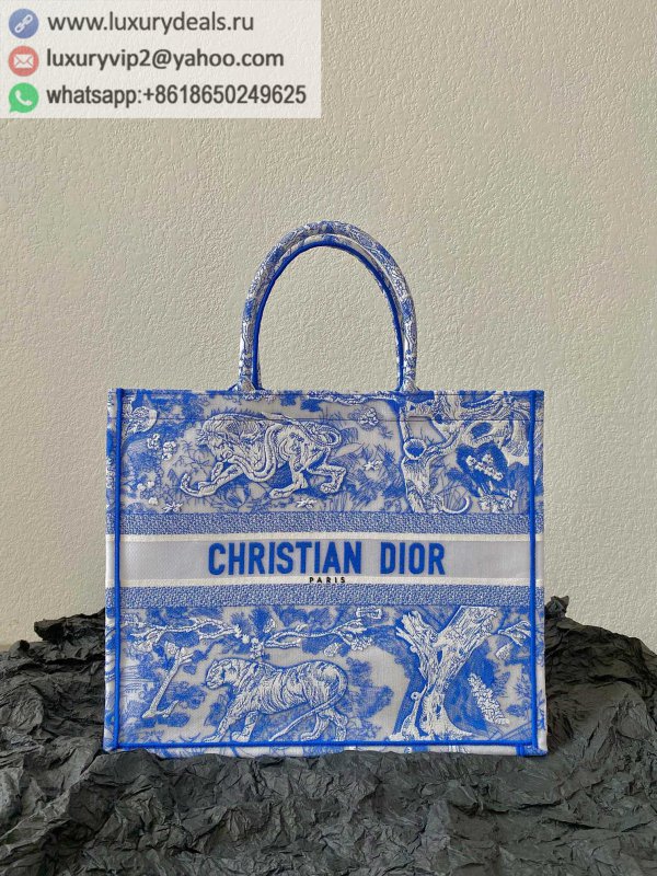 DIOR Large BOOK TOTE M1286 Animal Print /Clear Blue