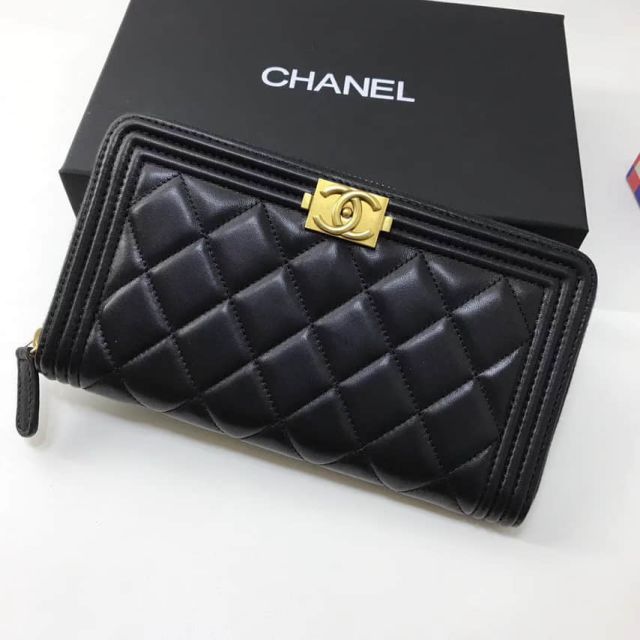 CC Gold Black Soft Leather Long Zip A80288 Wallets Women Bags