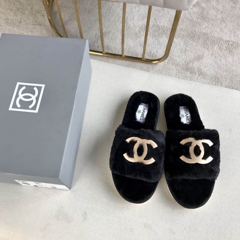 CC 2018 Fur Leather Slippers Women Shoes