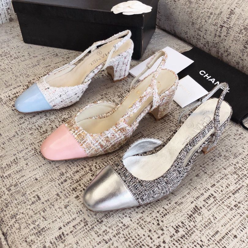 CC 2019 tweed Heel Women Shoes