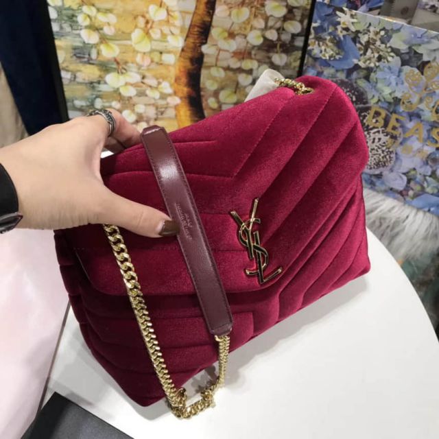 YSL Small LOULOU Wine Red"Y" Bag on Chain 487218 Shoulder Bags