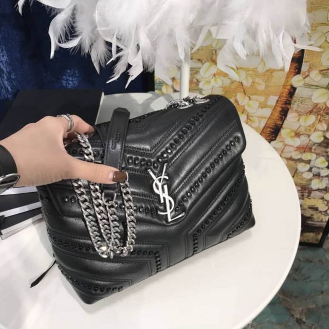 YSL Black Rivet Soft Leather Small Messenger 470831 Shoulder Bags