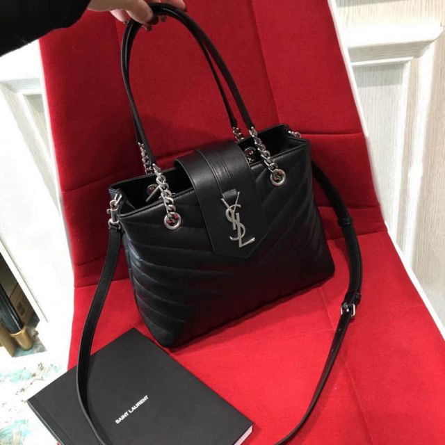 YSL/SLP LOULOU Small Black Y Leather Shopper 502717 Shopping Bags