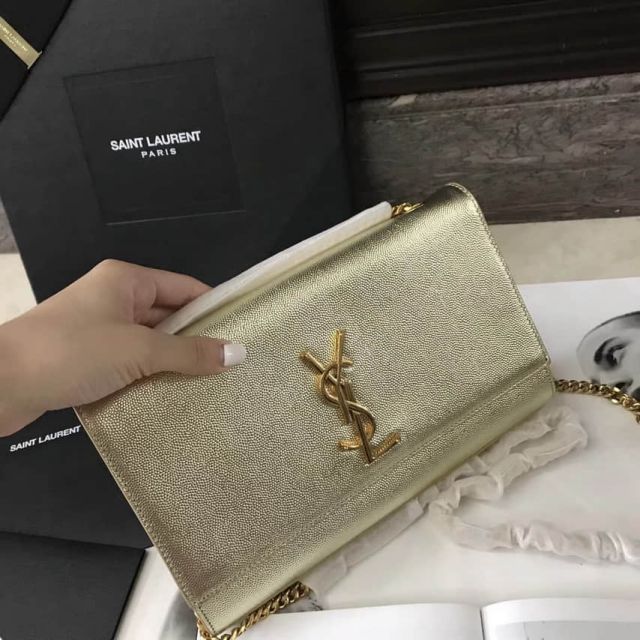 YSL Caviar Leather Chain Crossbody Bag 354021 Gold Gold Buckle Shoulder Bags