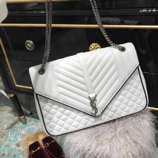 YSL Women Chain White Leather 428125 Shoulder Bags