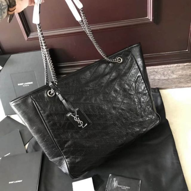 YSL NIKI Large Black Vintage Leather Shopper 504867 Shopping Bags