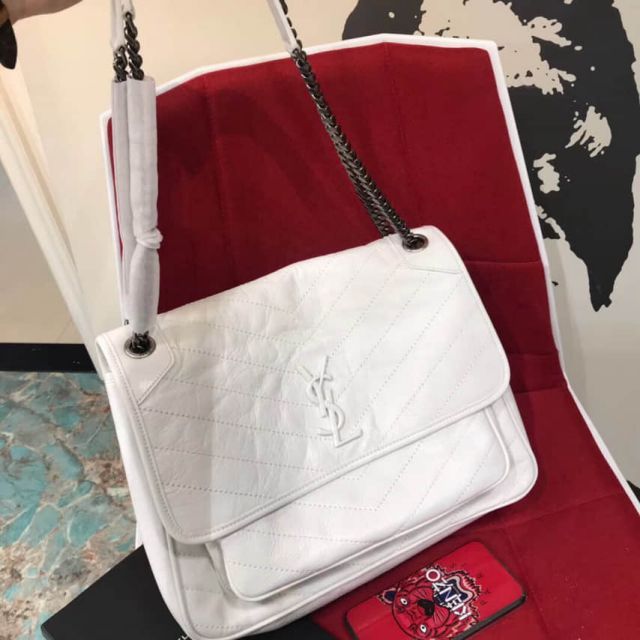 YSL Large niki Vintage Messenger 498830 White Shoulder Bags