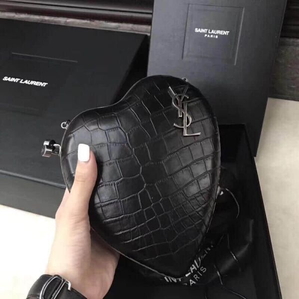 YSL 2018 LOVE Crocodile Pattern Leather Bag on Chain 466212 Shoulder Bags