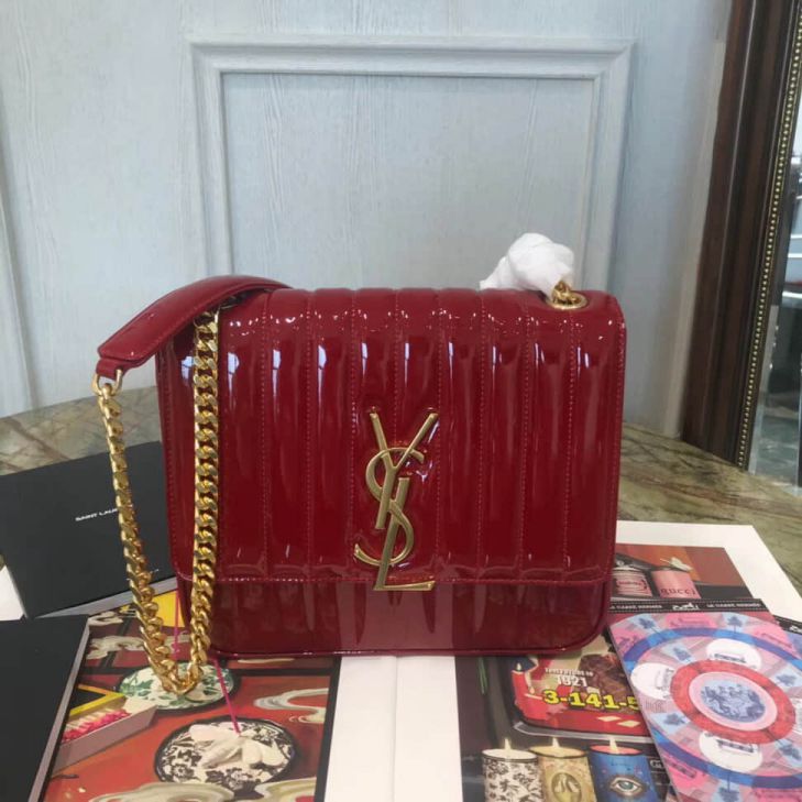 YSL 2018ss Vicky Large Red Patent 532595 Shoulder Bags