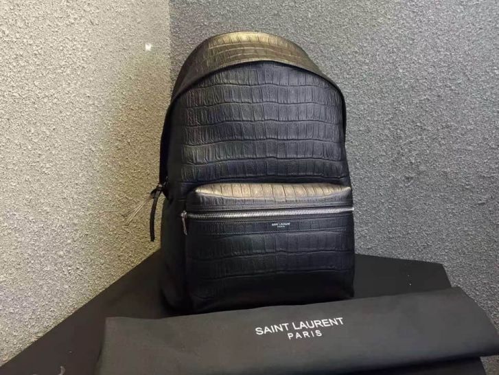 YSL Classic Hunting Black Crocodile Embossing Leather 360206E Backpack Bags
