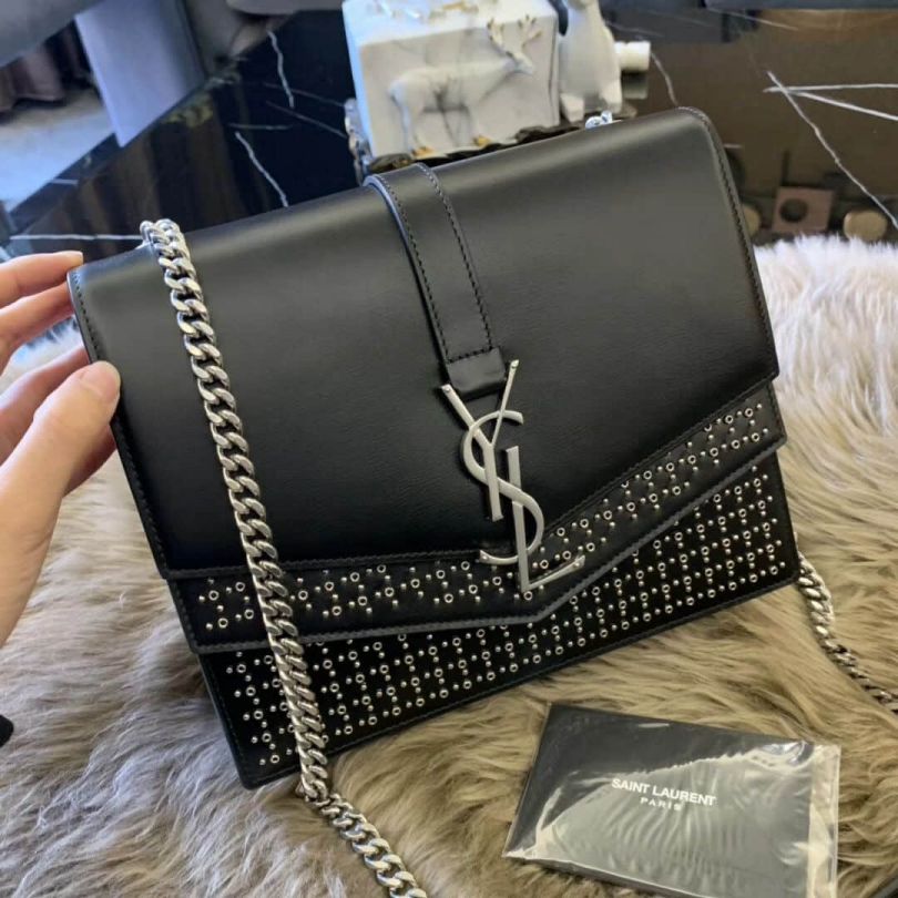 YSL SULPICE Medium Black Silver Bag on Chain 532629 Shoulder Bags