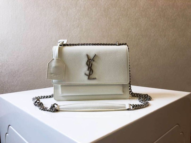 YSL Small SUNSET MONOGRAM Leather 441972 White Shoulder Bags
