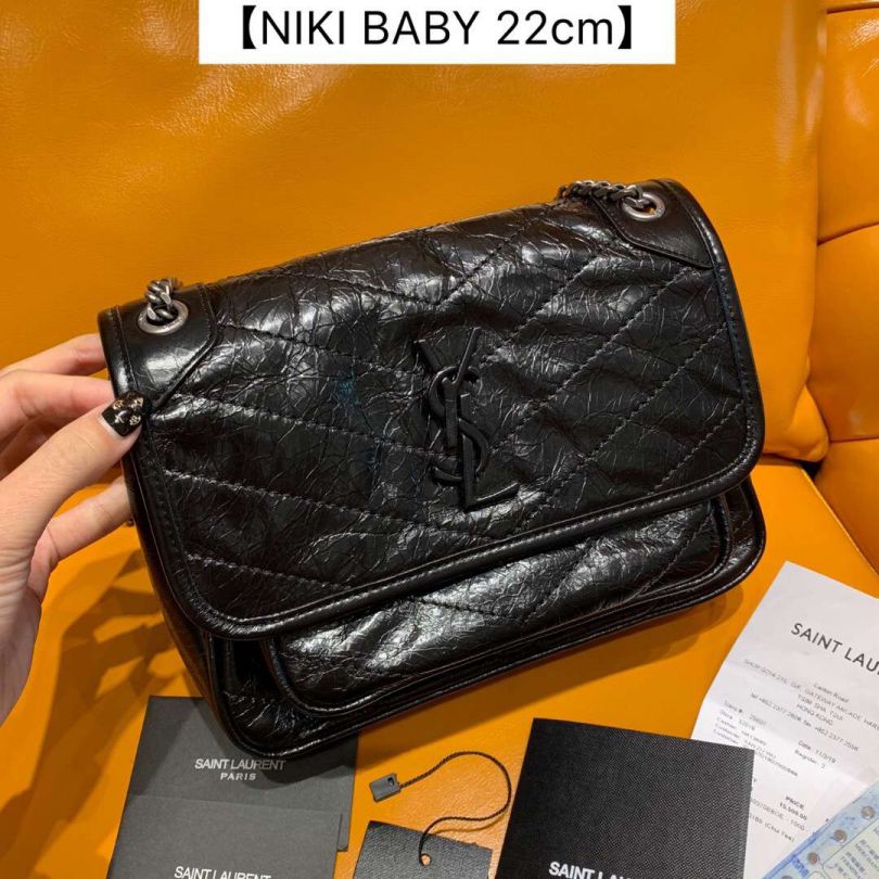 YSL Baby Niki Leather Messenger 533037 Black Shoulder Bags