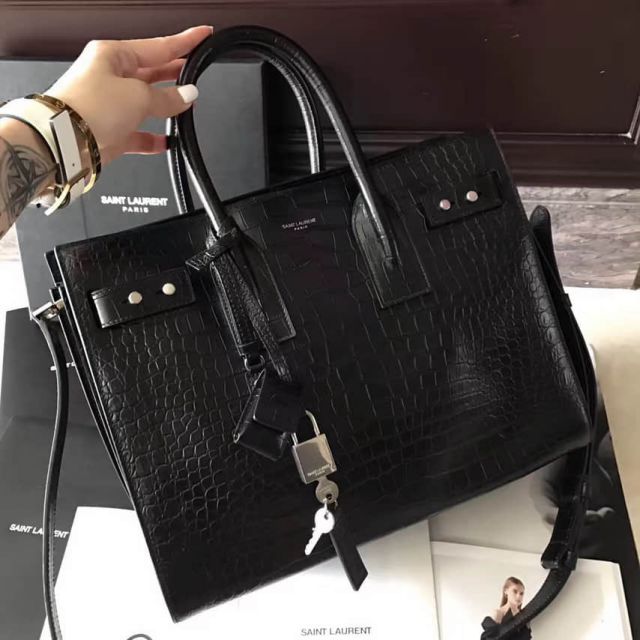 YSL Small Black Crocodile Embossing SAC DE JOUR Leather 466546 Tote Bags