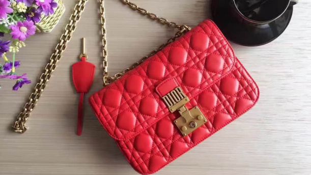 CD ADDICT RED SOFT LEATHER FLAP CHAIN BAGS M5818
