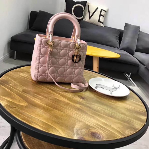 CD LADY 5# PINK SOFT LEATHER TOTE LADY BAGS GOLD