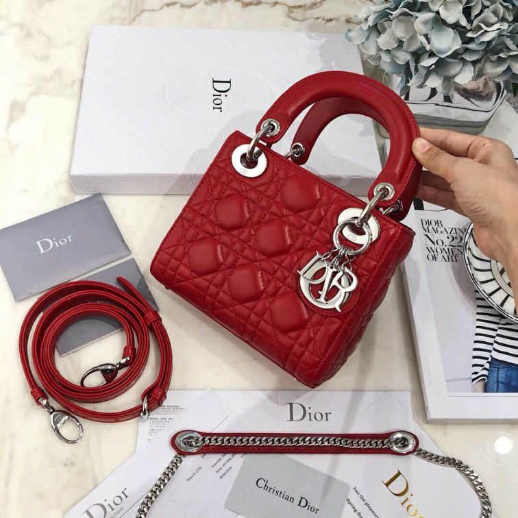 CD MINI LADY CLASSIC RED 3# LADY BAGS 17CM SILVER