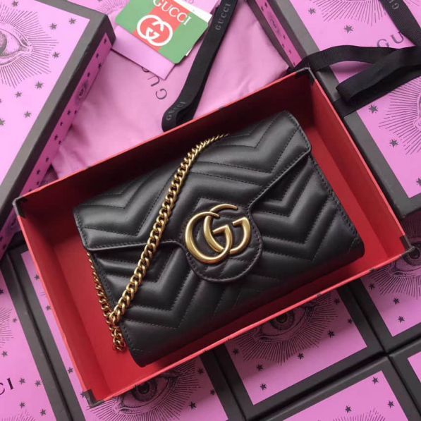 GG Marmont Leather mini Chain 474575 Black Women Shoulder Bags